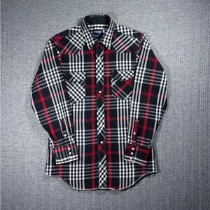 Vintage Wrangler Brushpopper Pearl Snap Shirt Plaid Heavy Men’s L USA 90s